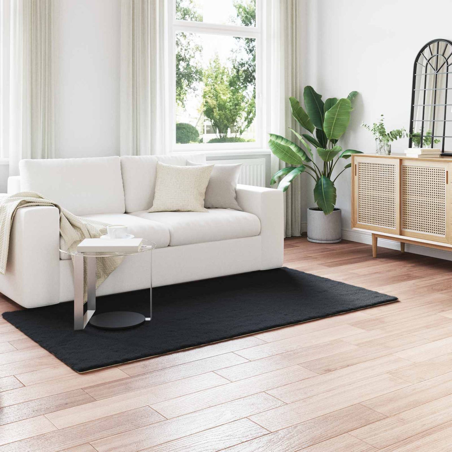 Anti-Slip Faux Rabbit Fur Rug OLITE Black 100 x 200 cm