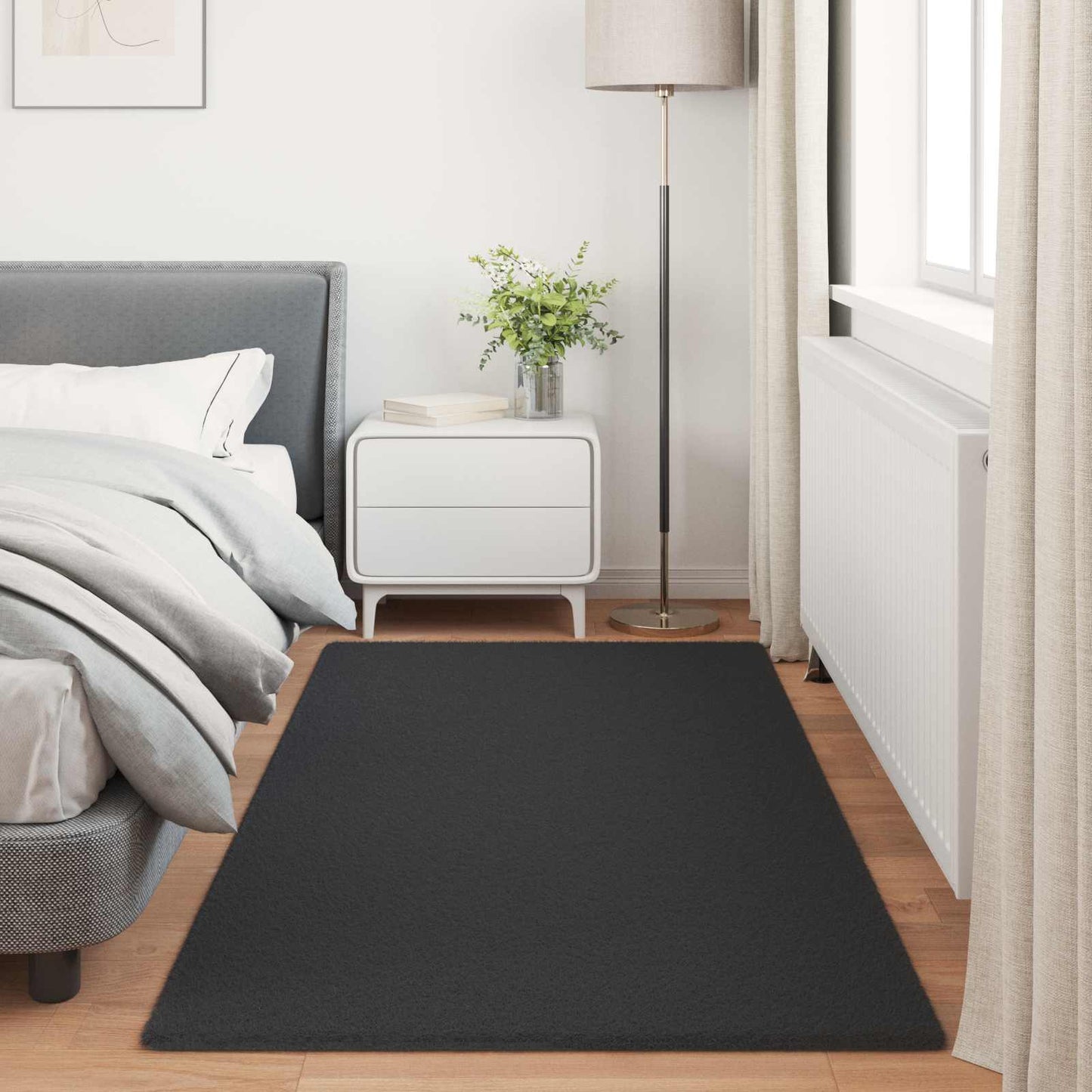 Anti-Slip Faux Rabbit Fur Rug OLITE Black 100 x 200 cm