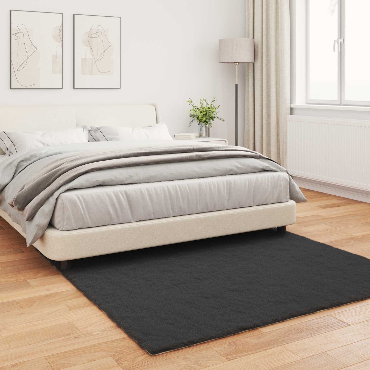 Anti-Slip Faux Rabbit Fur Rug OLITE Black 160 x 160 cm