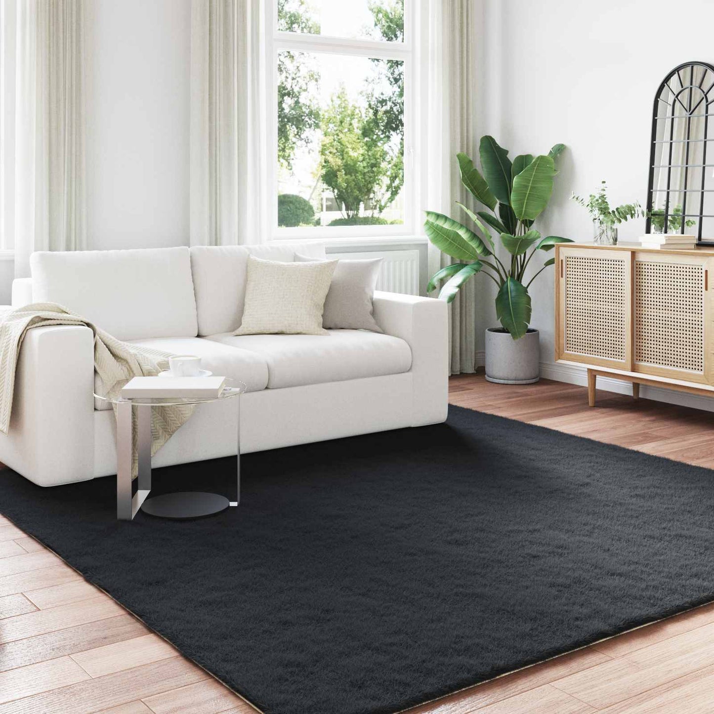 Anti-Slip Faux Rabbit Fur Rug OLITE Black 200 x 200 cm