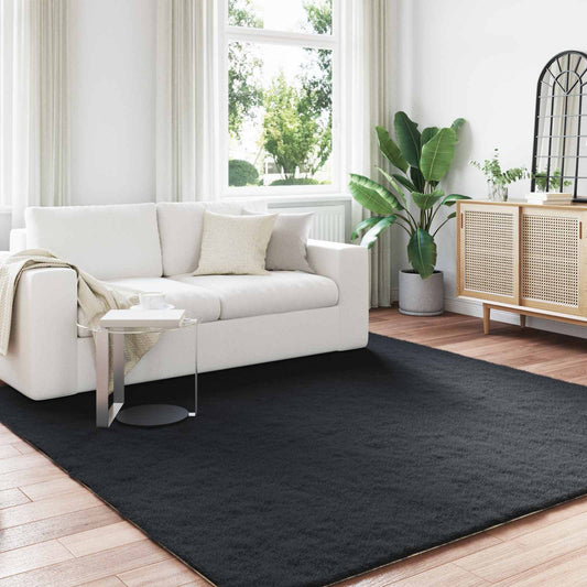 Anti-Slip Faux Rabbit Fur Rug OLITE Black 240 x 240 cm