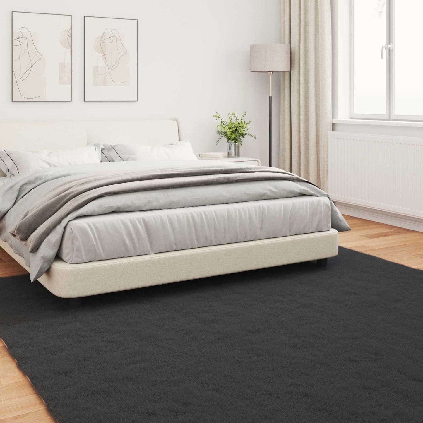 Anti-Slip Faux Rabbit Fur Rug OLITE Black 240 x 240 cm