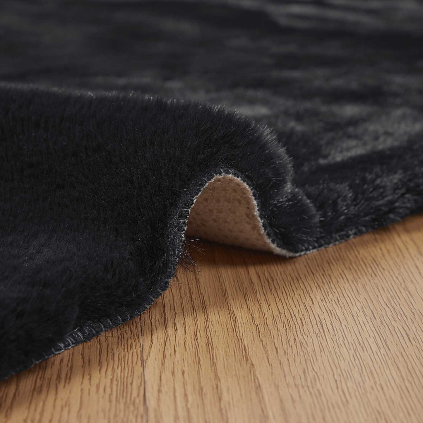 Anti-Slip Faux Rabbit Fur Rug OLITE Black Ø 120 cm Polyester