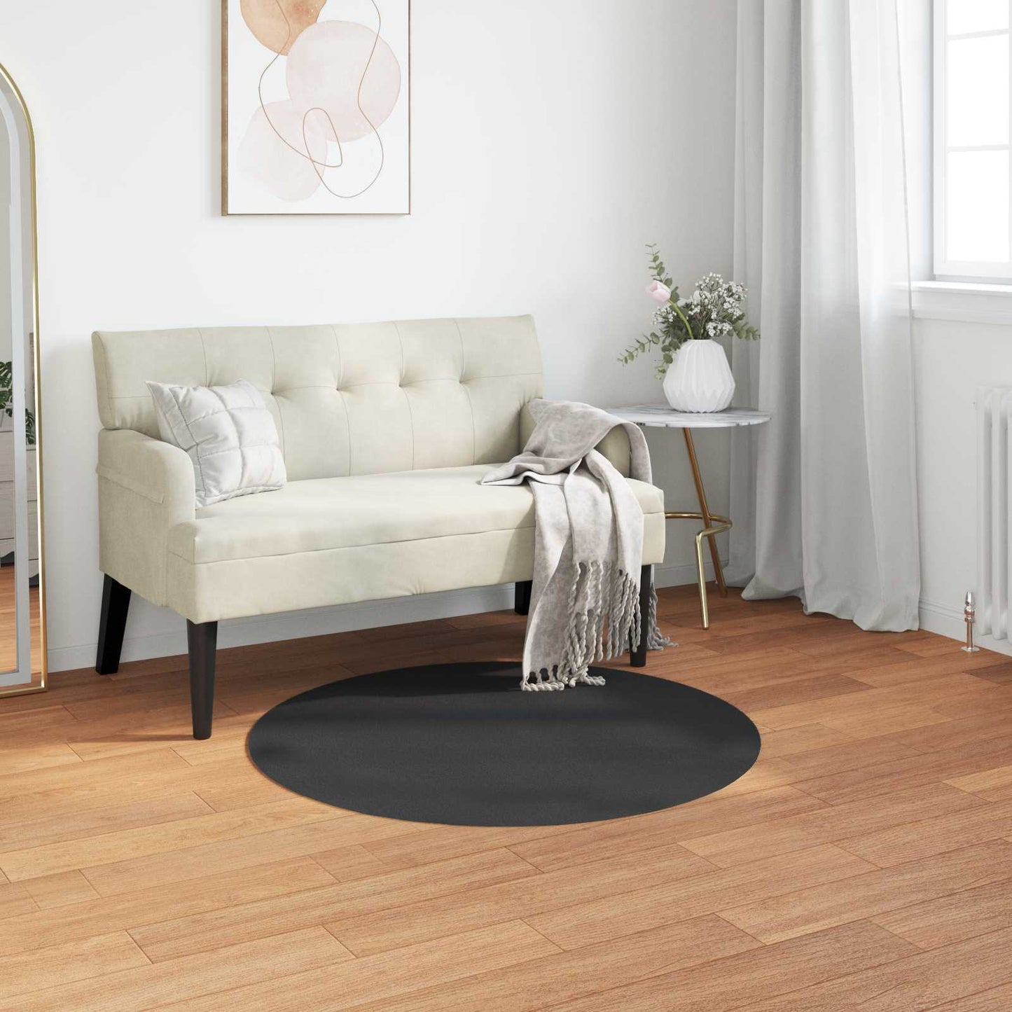 Anti-Slip Faux Rabbit Fur Rug OLITE Black Ø 120 cm Polyester