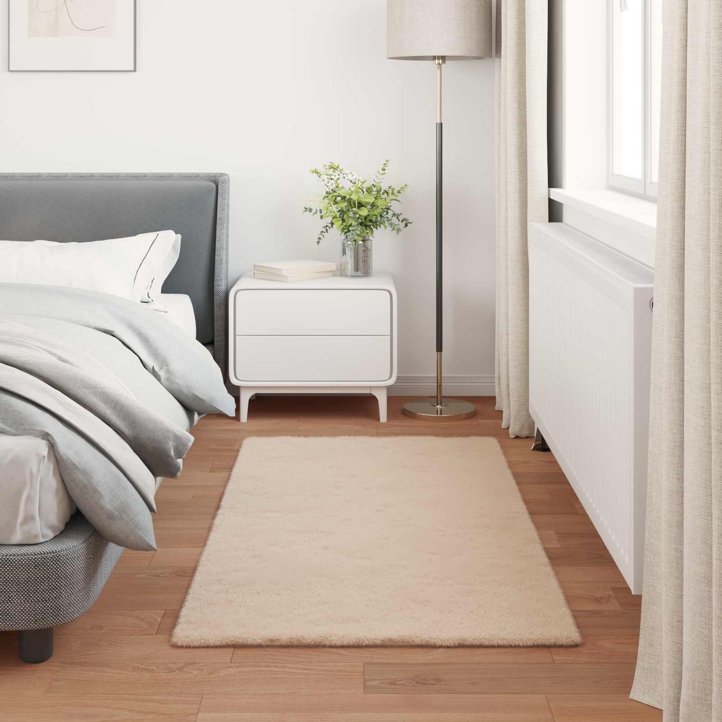 Anti-Slip Faux Rabbit Fur Rug OLITE Taupe 60 x 110 cm Polyester