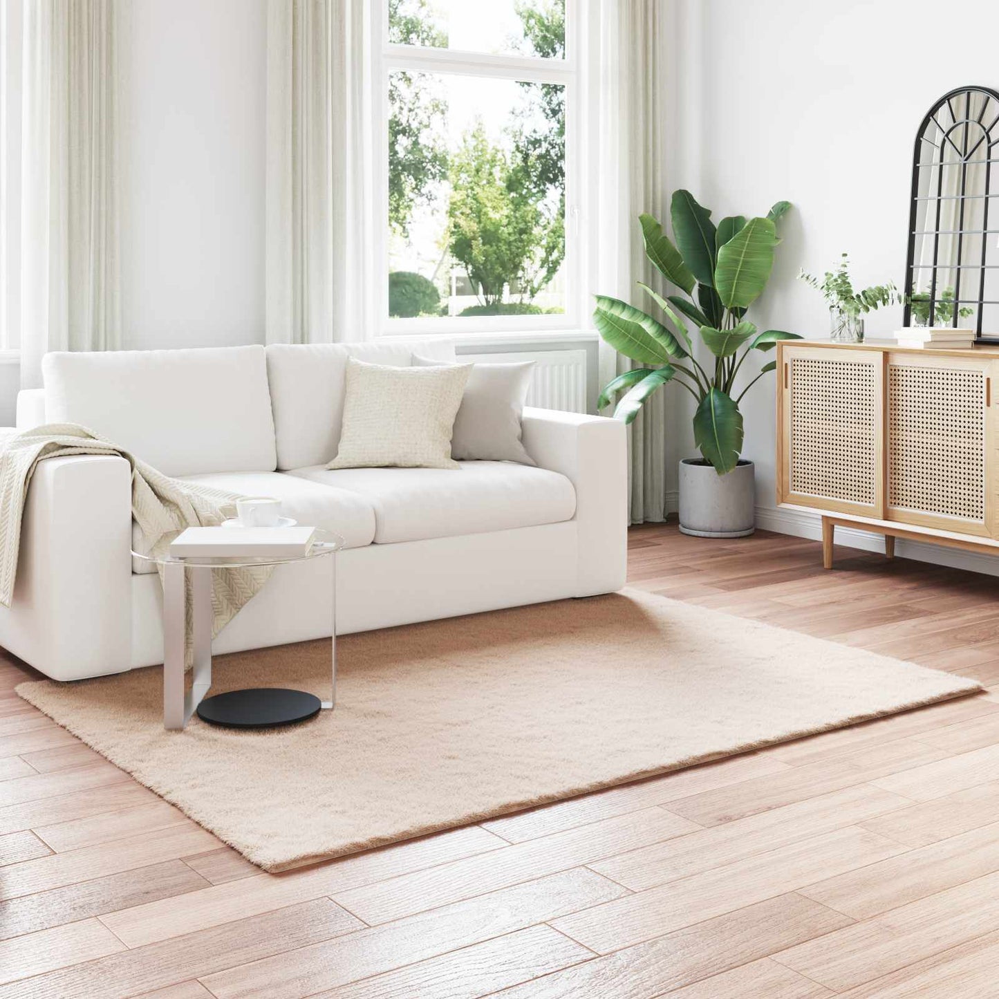 Anti-Slip Faux Rabbit Fur Rug OLITE Taupe 120 x 170 cm