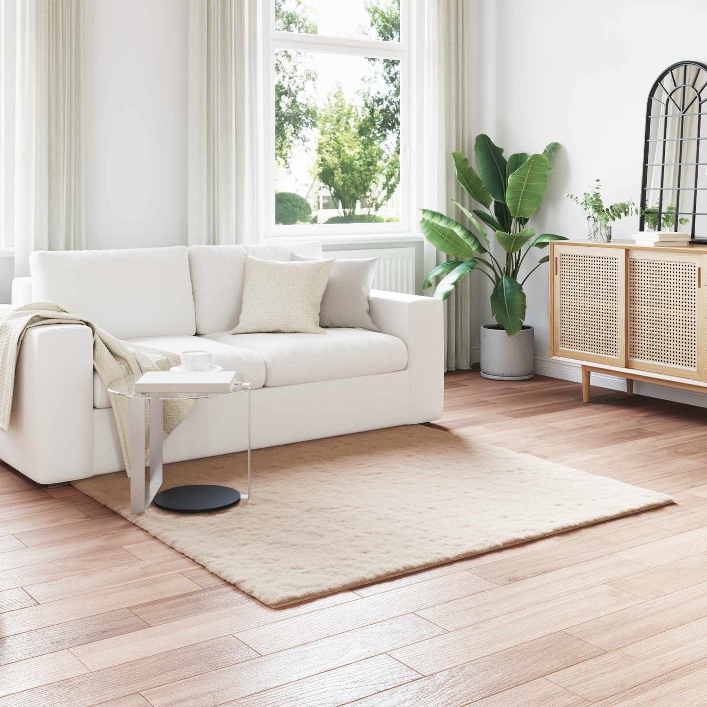 Anti-Slip Faux Rabbit Fur Rug OLITE Taupe 120 x 120 cm