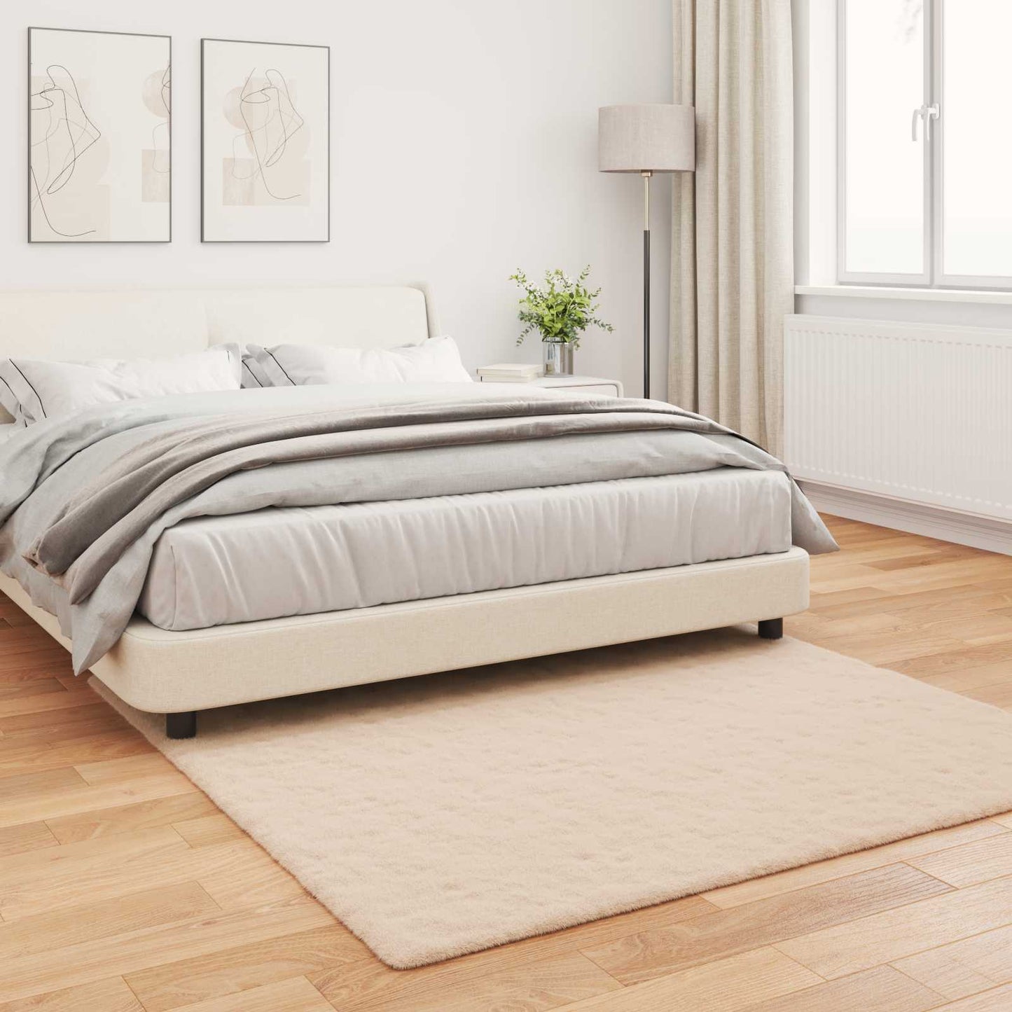 Anti-Slip Faux Rabbit Fur Rug OLITE Taupe 120 x 120 cm