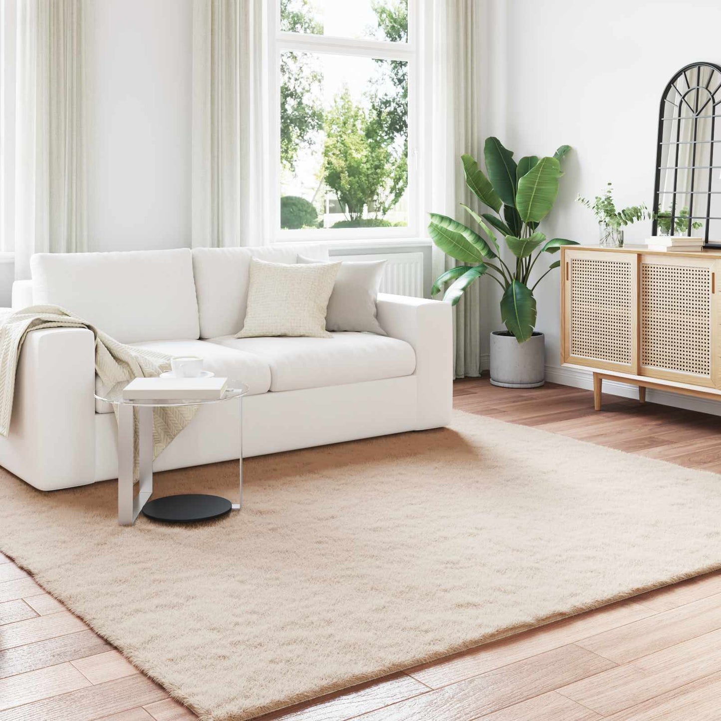 Anti-Slip Faux Rabbit Fur Rug OLITE Taupe 200 x 200 cm