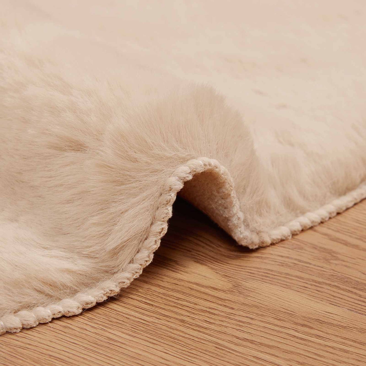 Anti-Slip Faux Rabbit Fur Rug OLITE Taupe Ø 120 cm Polyester