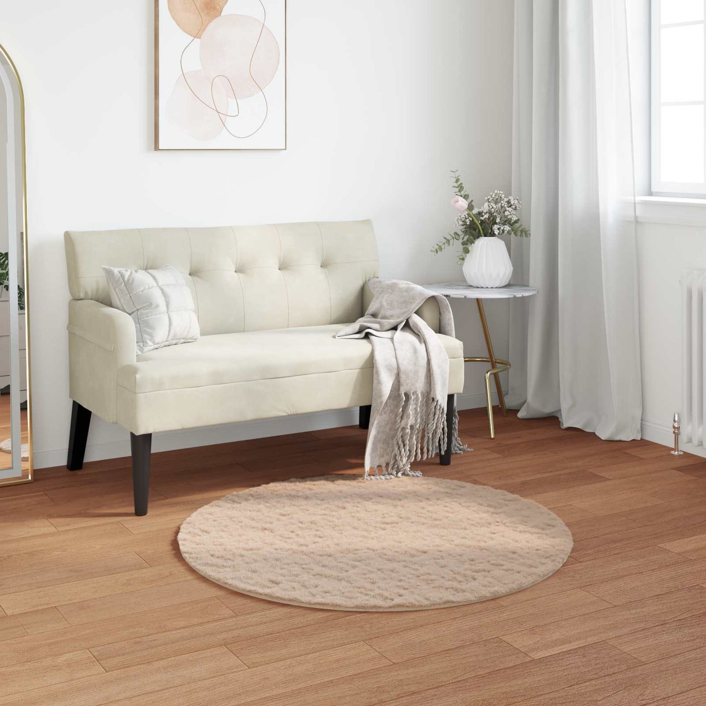 Anti-Slip Faux Rabbit Fur Rug OLITE Taupe Ø 120 cm Polyester