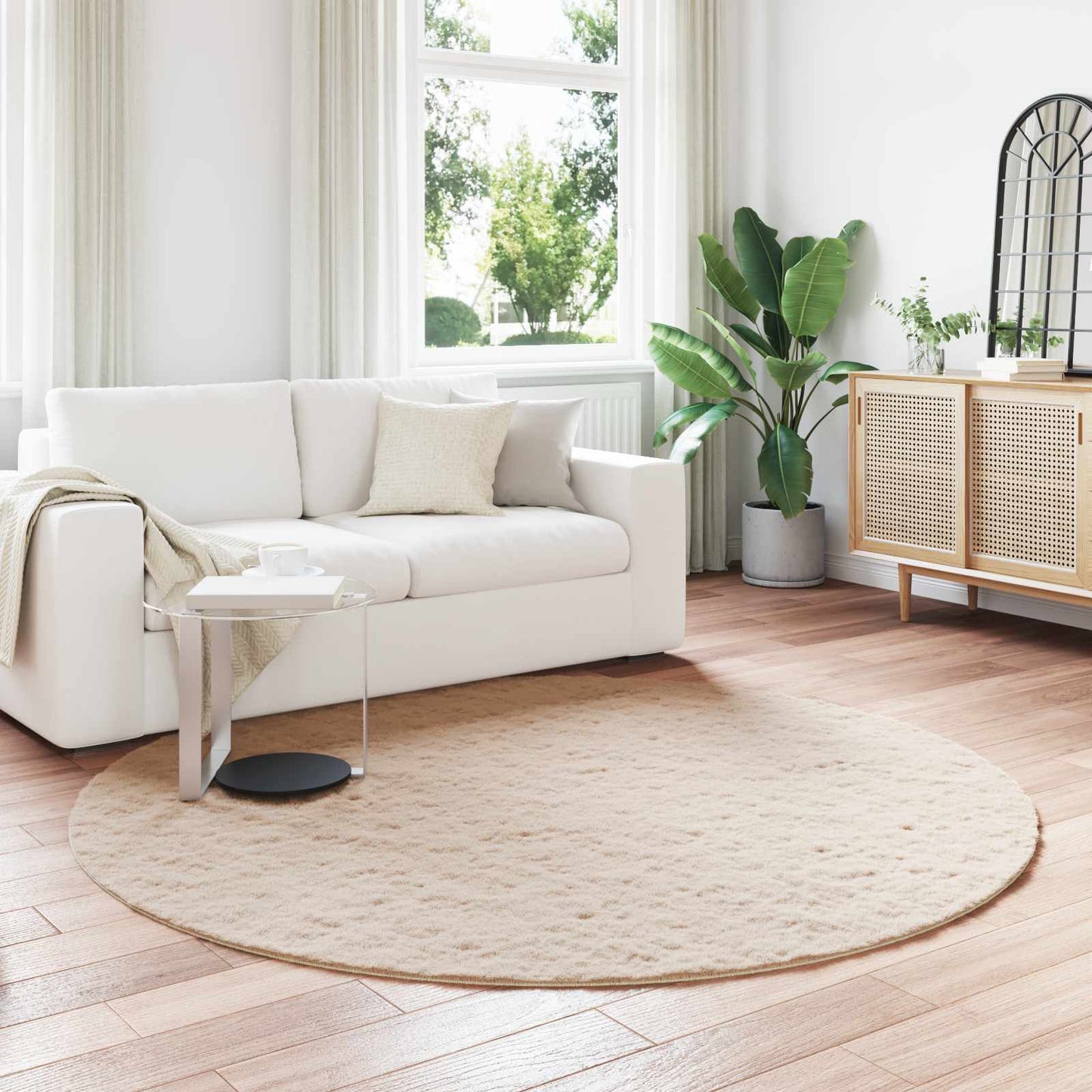 Anti-Slip Faux Rabbit Fur Rug OLITE Taupe Ø 160 cm Polyester