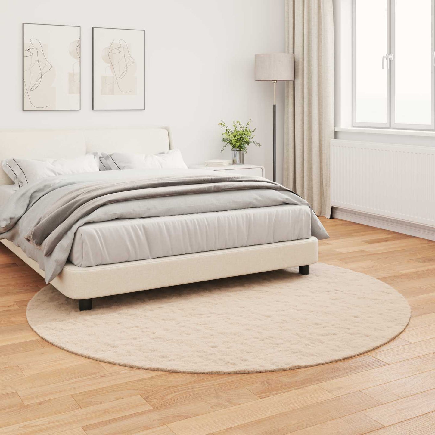 Anti-Slip Faux Rabbit Fur Rug OLITE Taupe Ø 160 cm Polyester