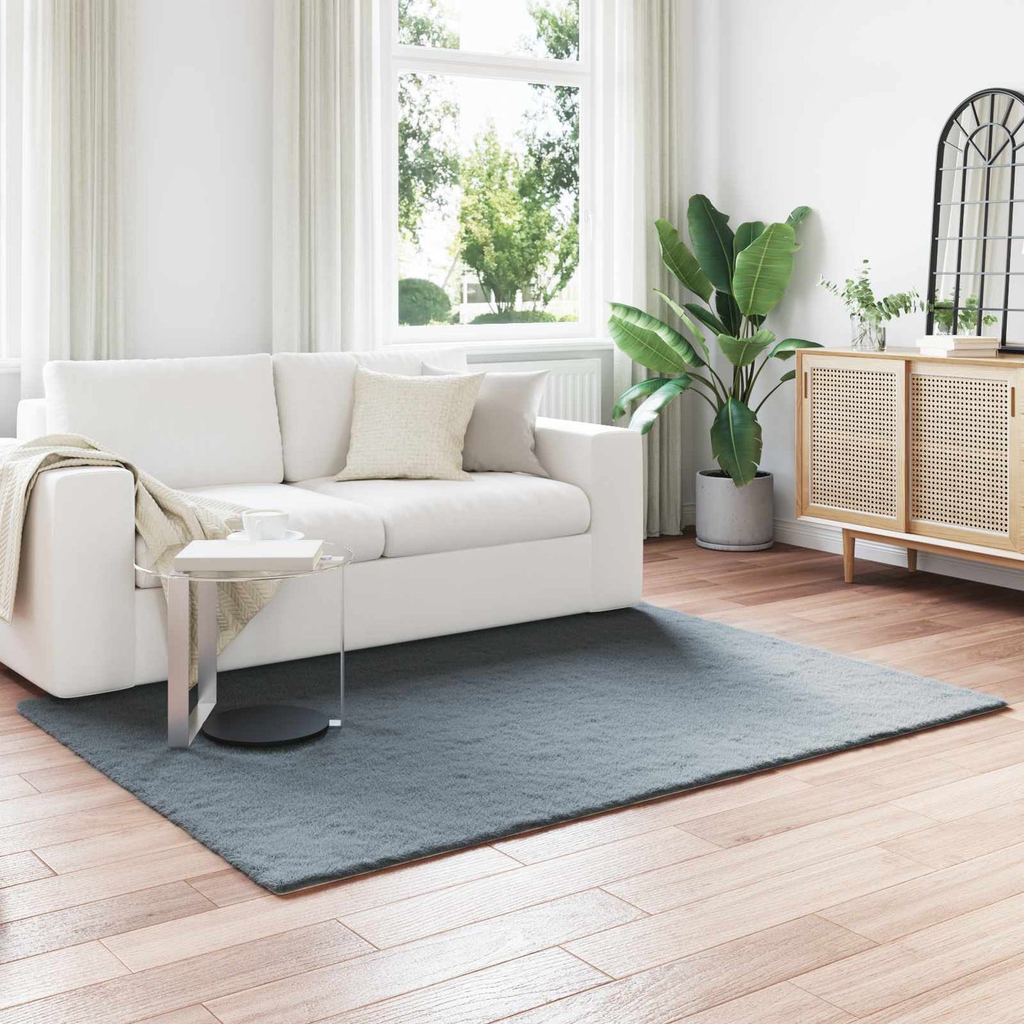 Anti-Slip Faux Rabbit Fur Rug OLITE Anthracite 160 x 230 cm
