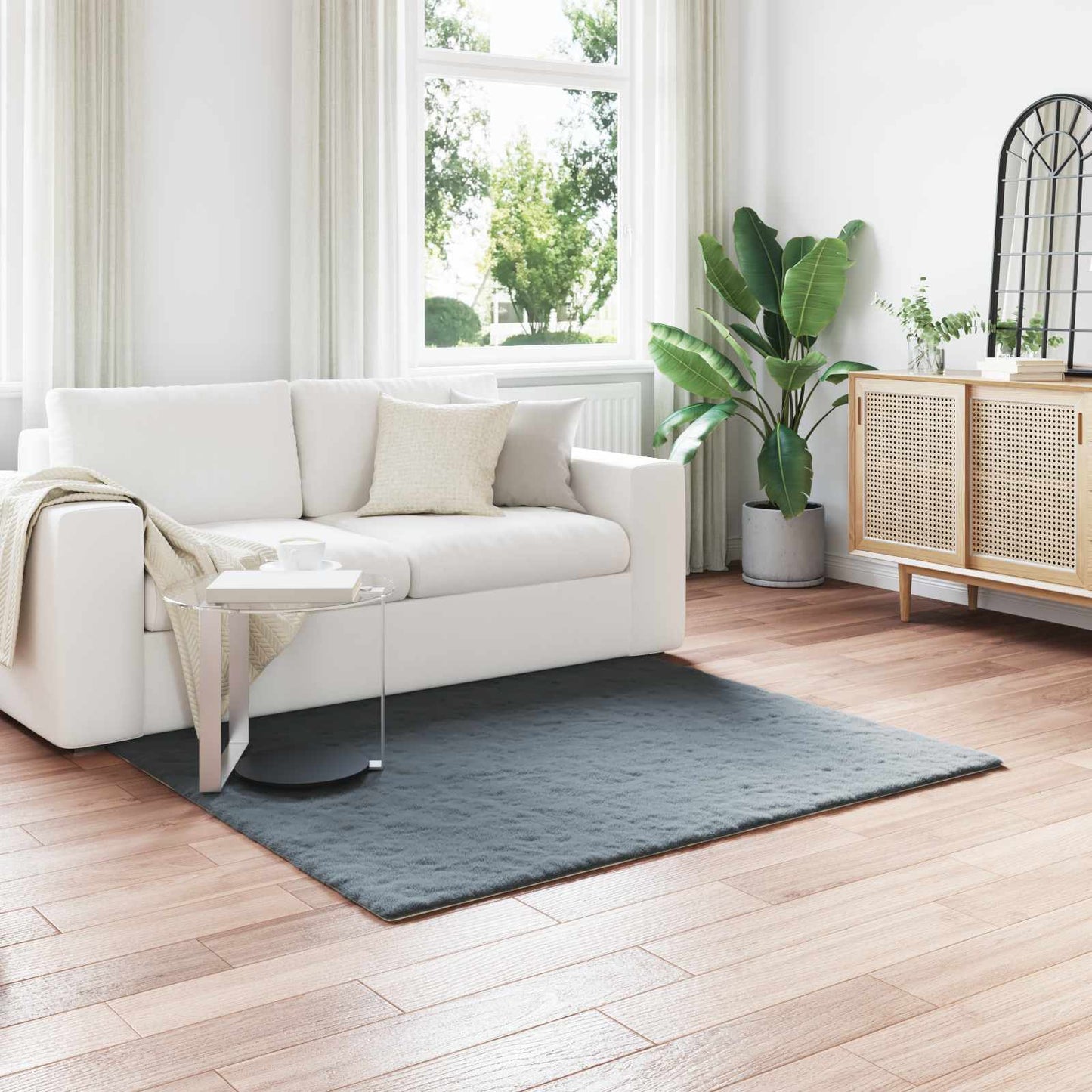 Anti-Slip Faux Rabbit Fur Rug OLITE Anthracite 120 x 120 cm