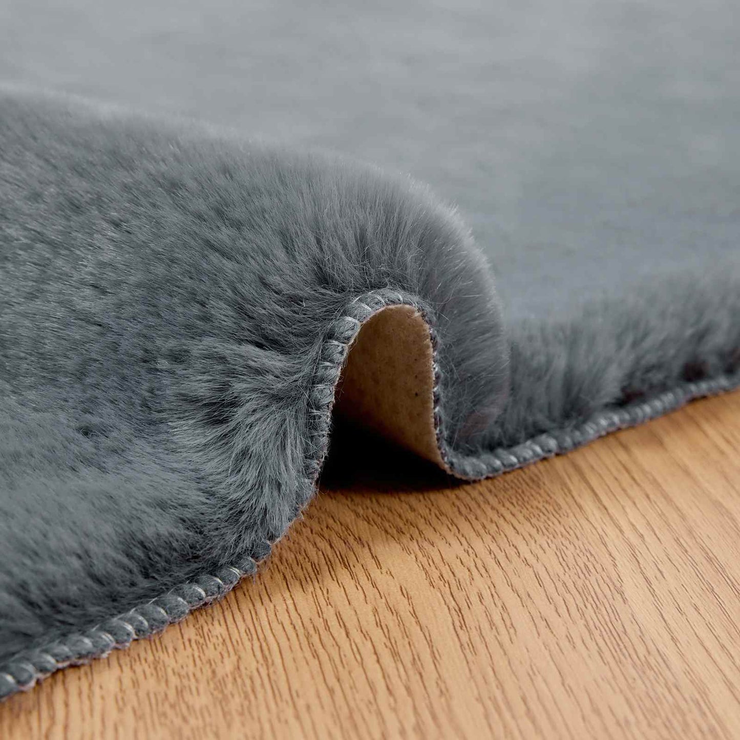 Anti-Slip Faux Rabbit Fur Rug OLITE Anthracite 240 x 240 cm