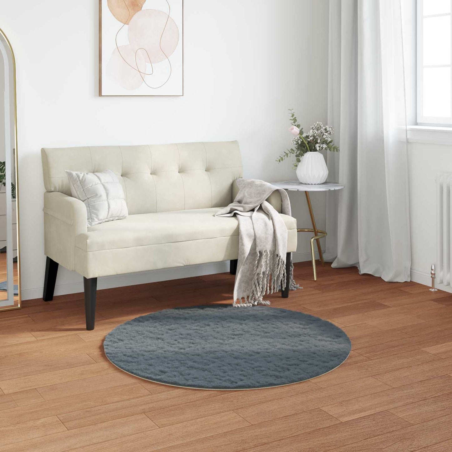 Anti-Slip Faux Rabbit Fur Rug OLITE Anthracite Ø 100 cm