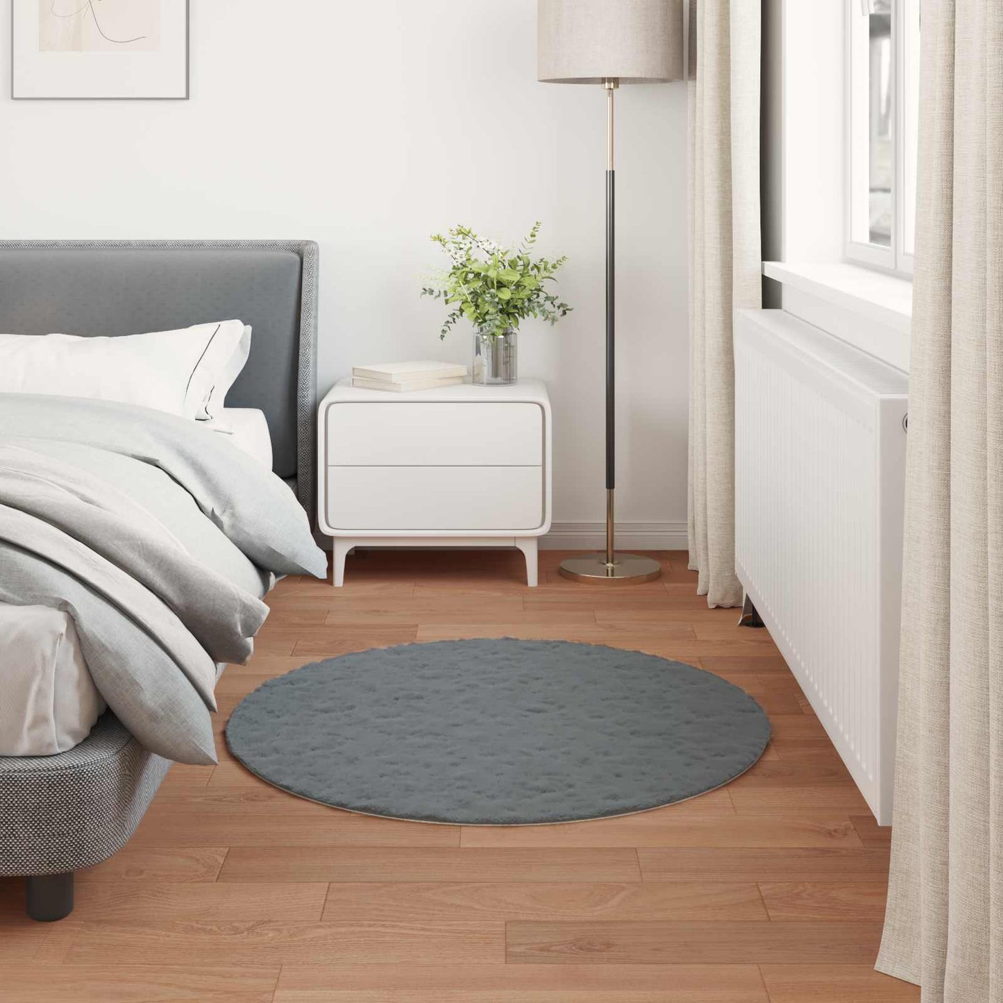 Anti-Slip Faux Rabbit Fur Rug OLITE Anthracite Ø 100 cm