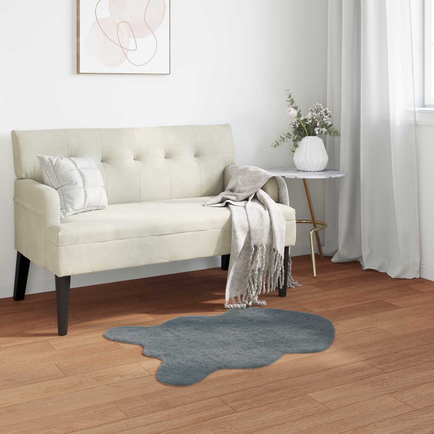 Anti-Slip Faux Rabbit Fur Rug OLITE Anthracite 60 x 90 cm