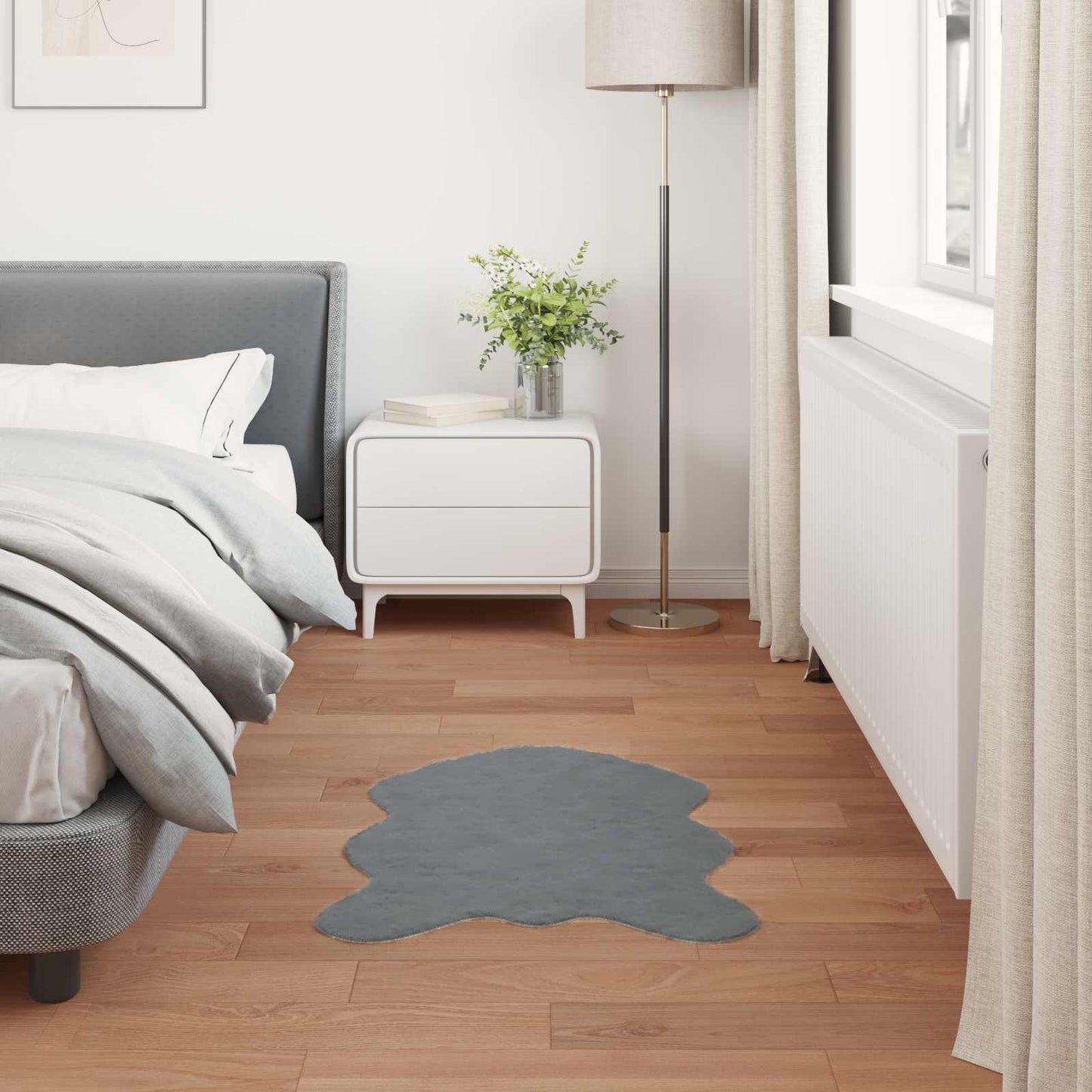 Anti-Slip Faux Rabbit Fur Rug OLITE Anthracite 60 x 90 cm