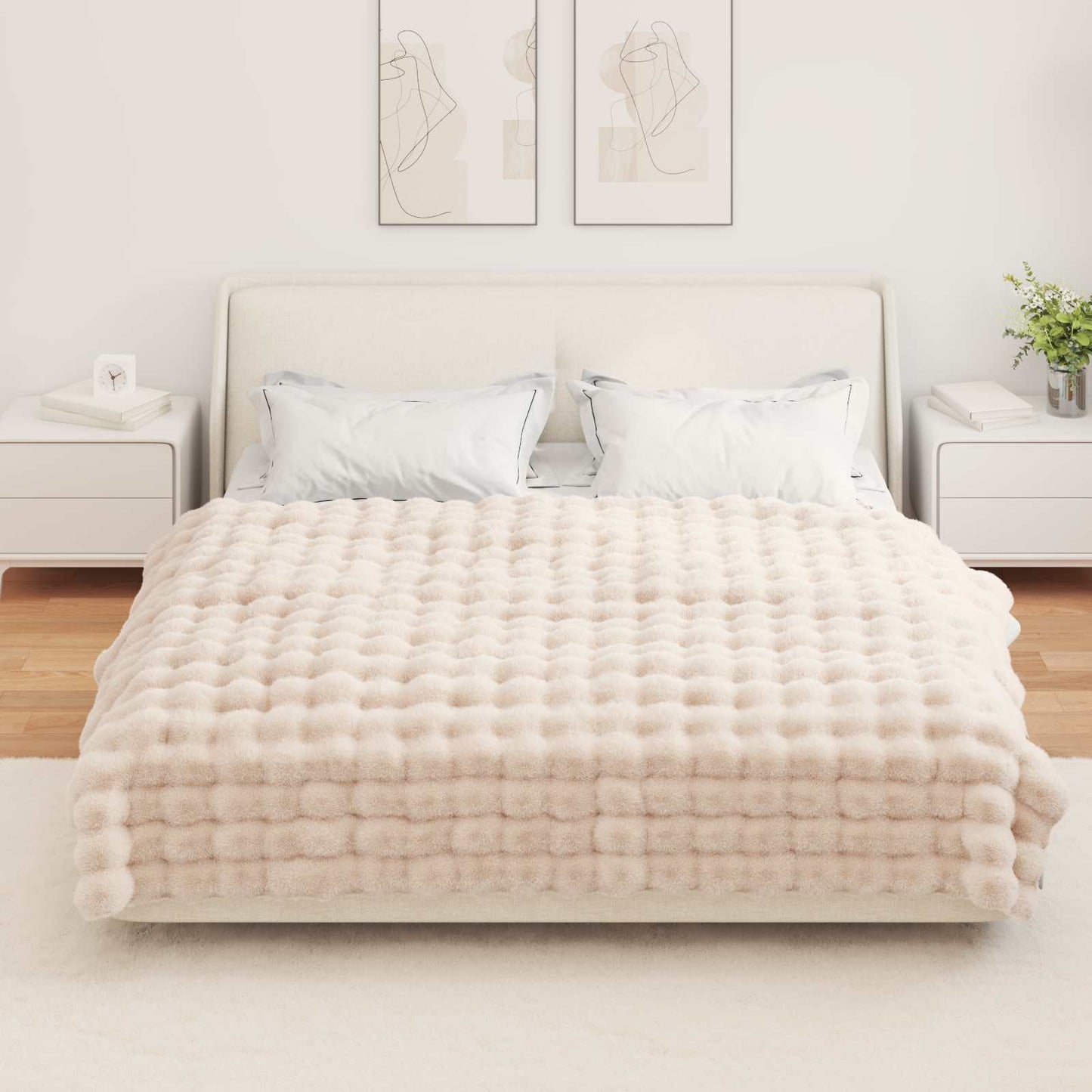 Anti-Slip Faux Rabbit Fur Blanket Olite Beige 150 x 220 cm