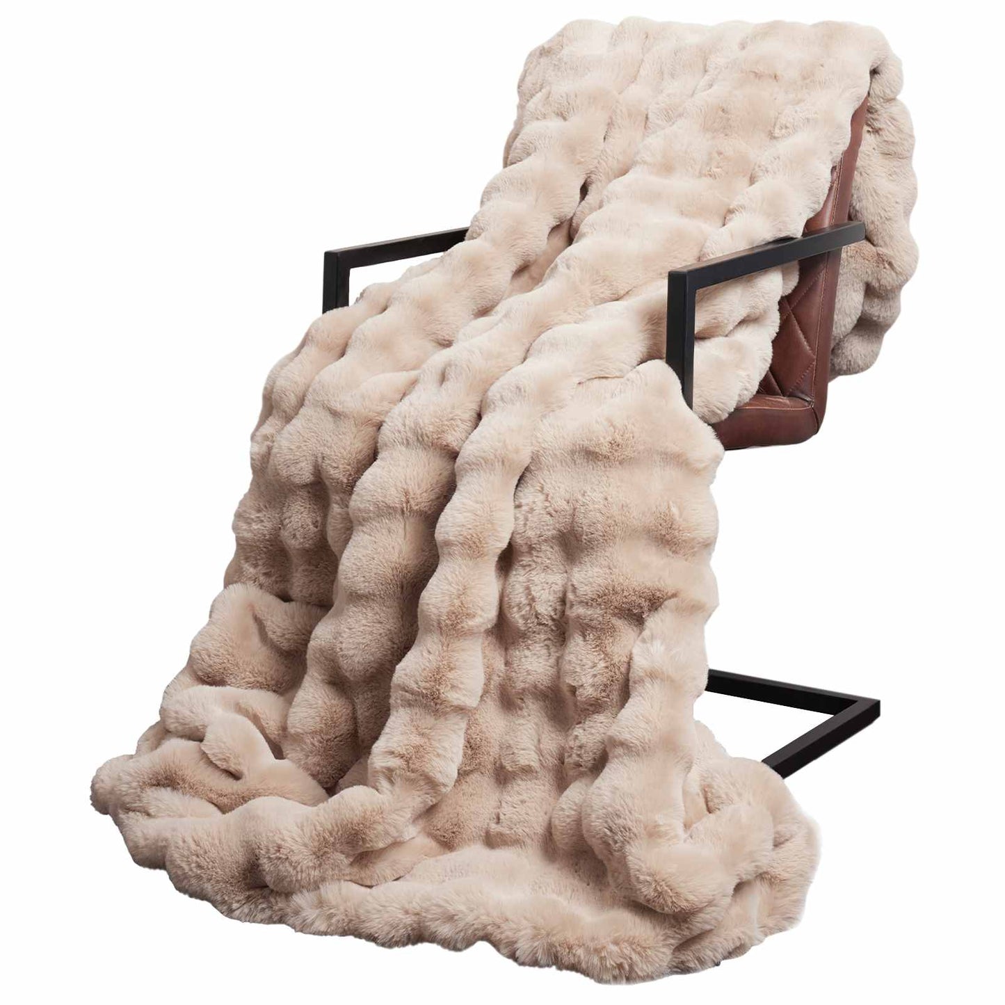 Anti-Slip Faux Rabbit Fur Blanket Olite Beige 150 x 220 cm