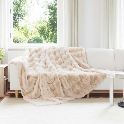 Anti-Slip Faux Rabbit Fur Blanket Olite Beige 220 x 240 cm