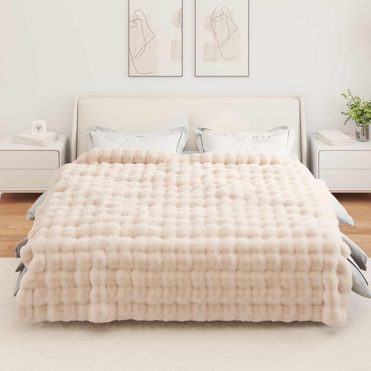 Anti-Slip Faux Rabbit Fur Blanket Olite Beige 220 x 240 cm