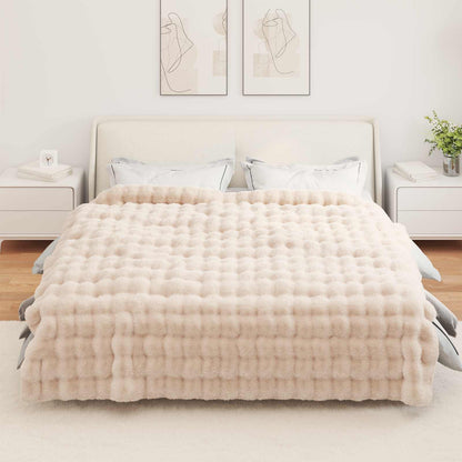 Anti-Slip Faux Rabbit Fur Blanket Olite 4 pcs Beige Polyester