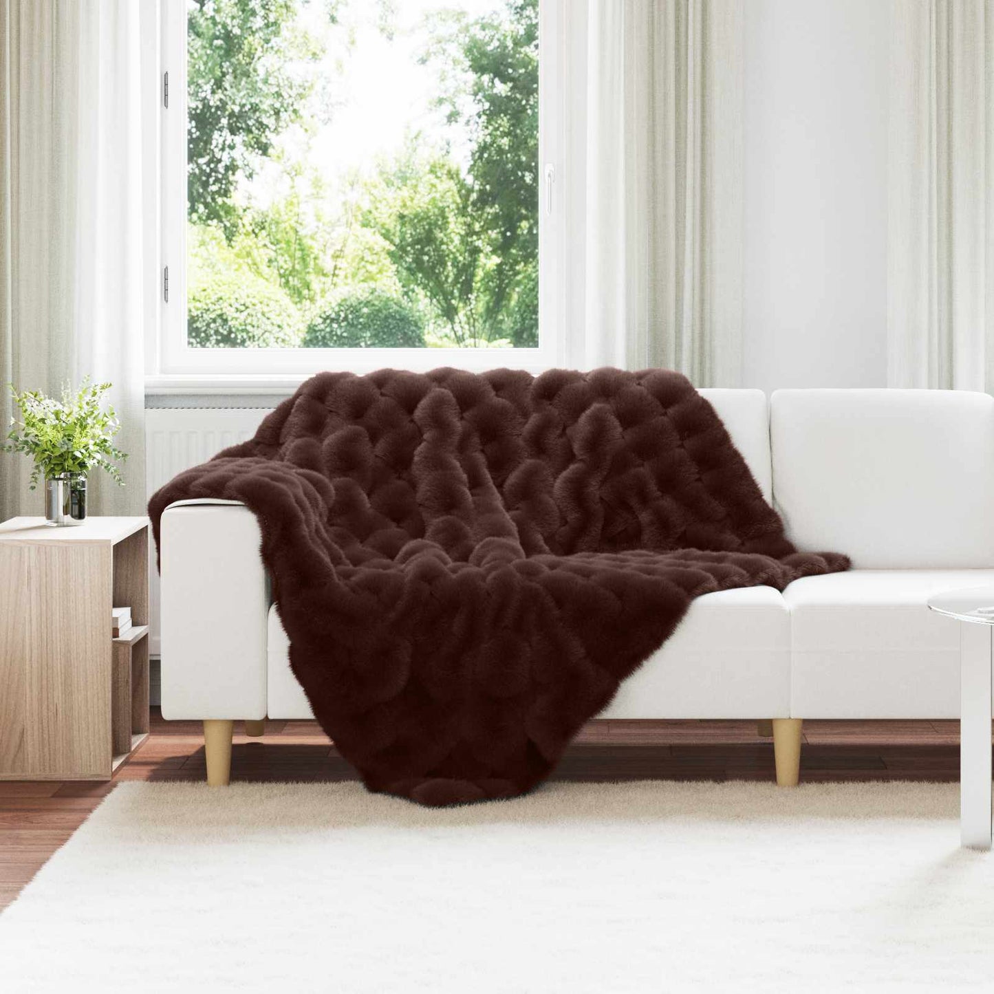 Anti-Slip Faux Rabbit Fur Blanket Olite 4 pcs Camel Polyester