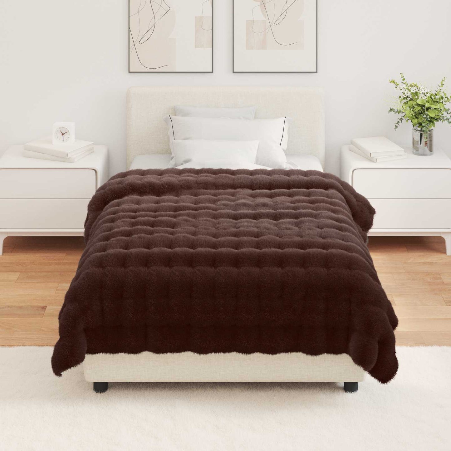 Anti-Slip Faux Rabbit Fur Blanket Olite 4 pcs Camel Polyester