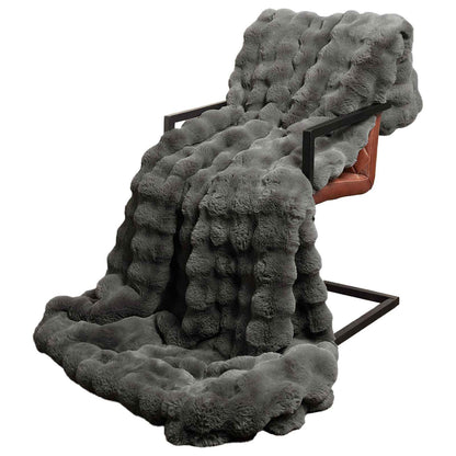 Anti-Slip Faux Rabbit Fur Blanket Olite Dark Grey 150 x 220 cm
