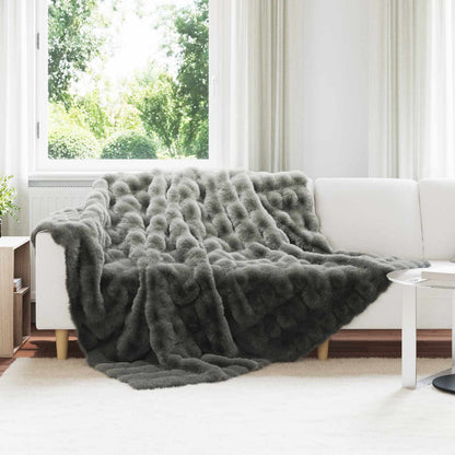 Anti-Slip Faux Rabbit Fur Blanket Olite Dark Grey 220 x 240 cm