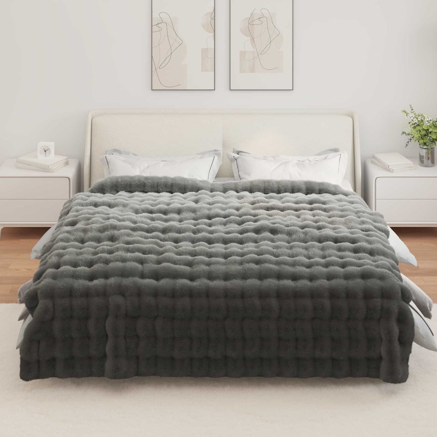 Anti-Slip Faux Rabbit Fur Blanket Olite Dark Grey 220 x 240 cm