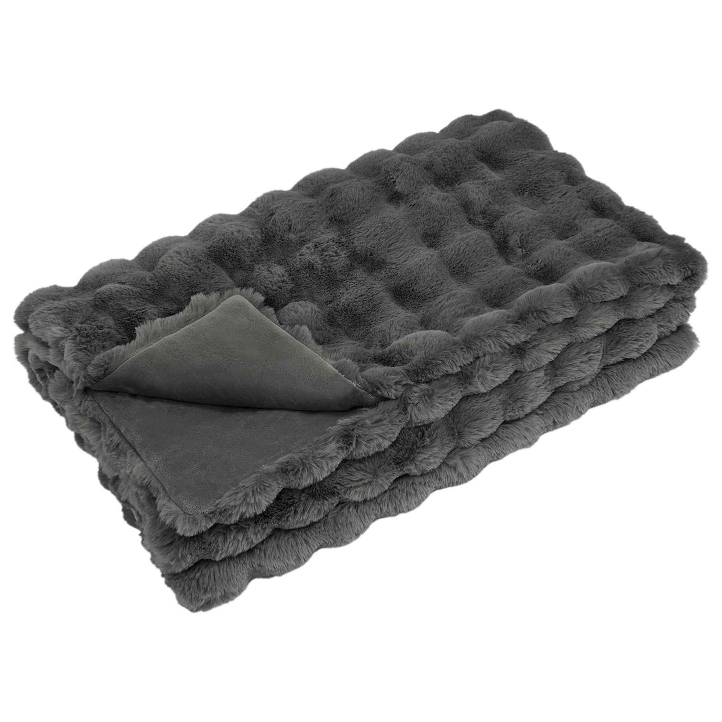 Anti-Slip Faux Rabbit Fur Blanket Olite Dark Grey 220 x 240 cm