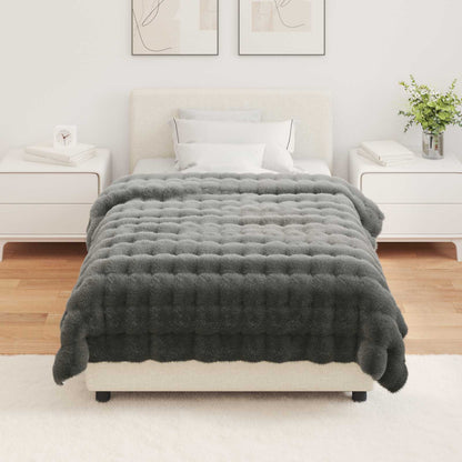 Anti-Slip Faux Rabbit Fur Blanket Olite 4 pcs Dark Grey