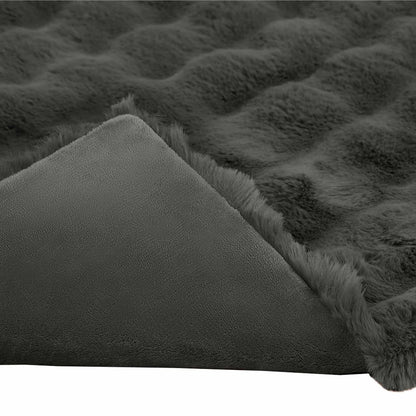 Anti-Slip Faux Rabbit Fur Blanket Olite 4 pcs Dark Grey