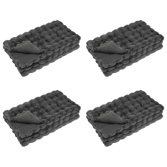 Anti-Slip Faux Rabbit Fur Blanket Olite 4 pcs Dark Grey