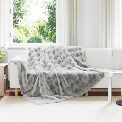 Anti-Slip Faux Rabbit Fur Blanket Olite 4 pcs Grey 240 x 270 cm