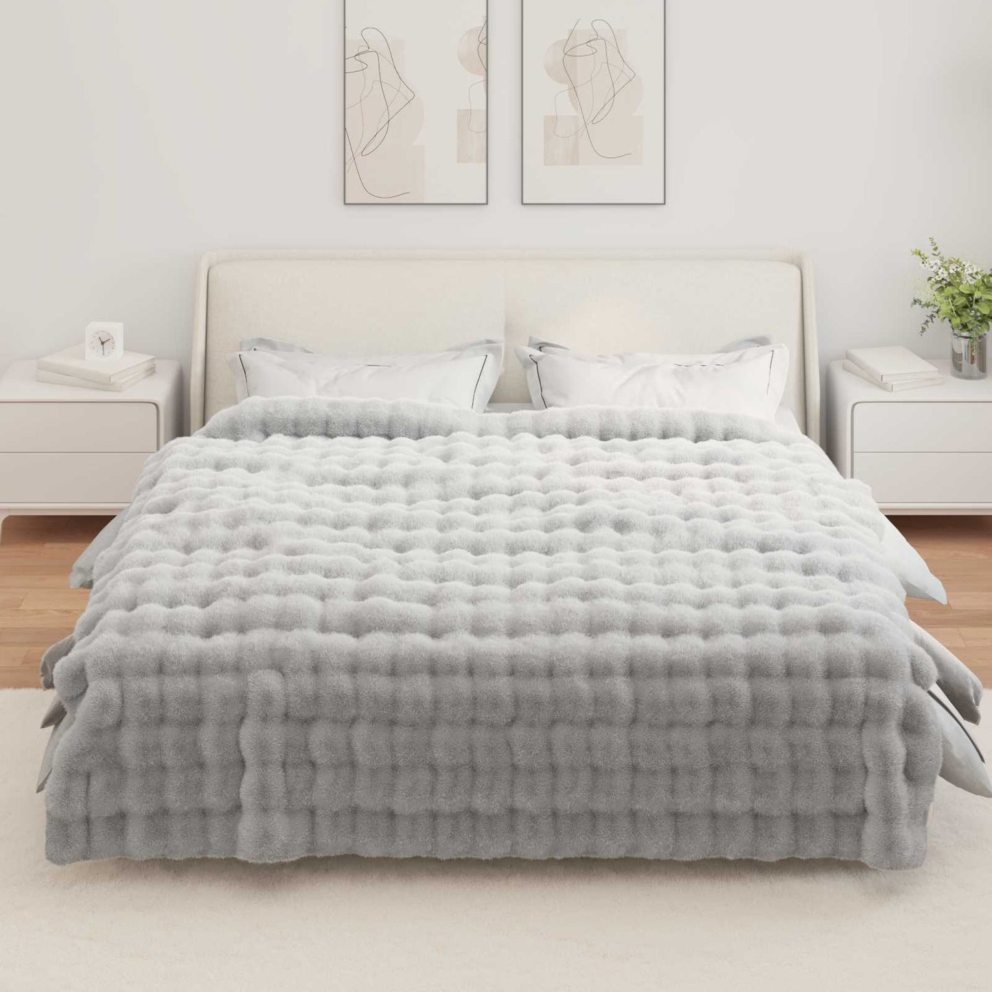 Anti-Slip Faux Rabbit Fur Blanket Olite 4 pcs Grey 240 x 270 cm