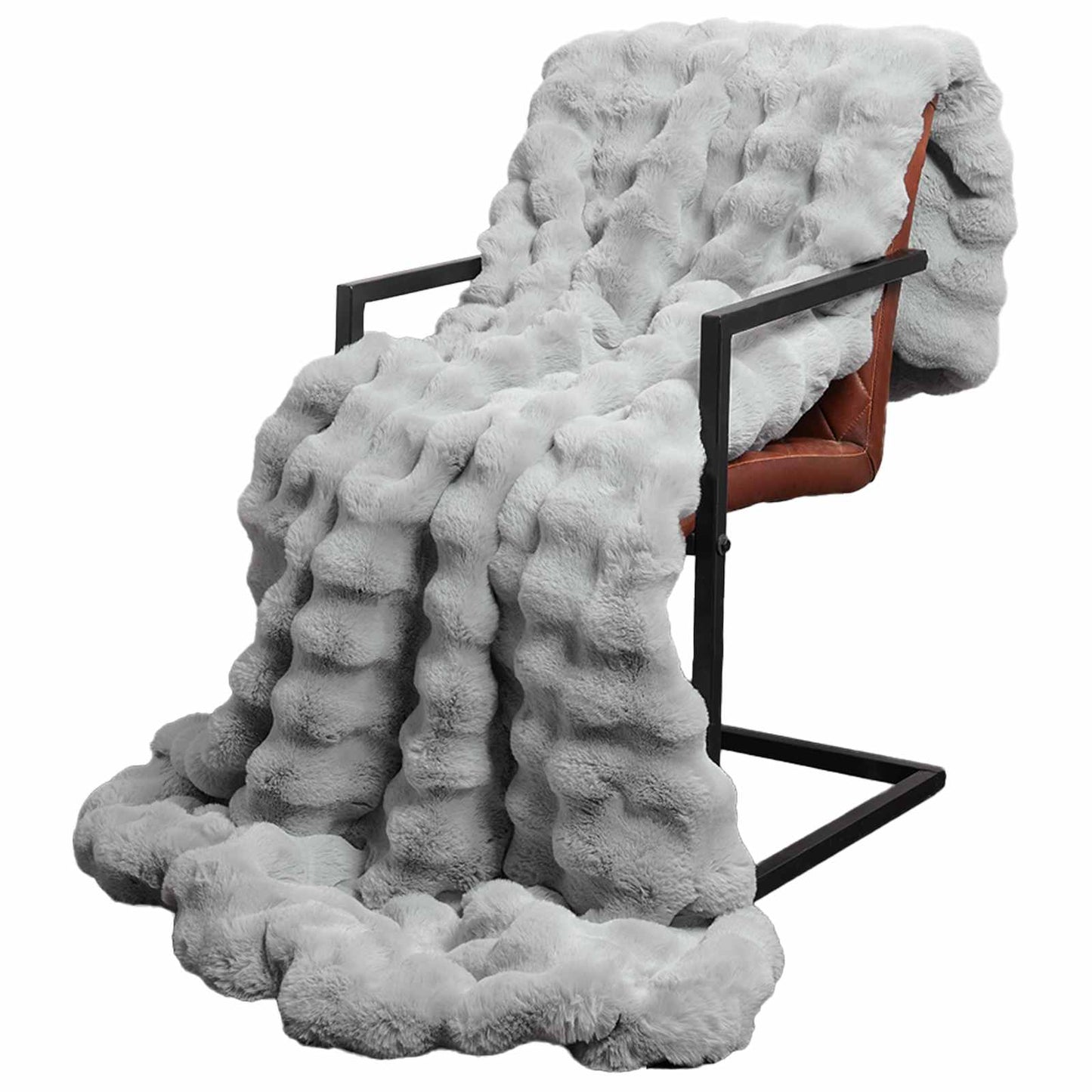 Anti-Slip Faux Rabbit Fur Blanket Olite 4 pcs Grey 240 x 270 cm
