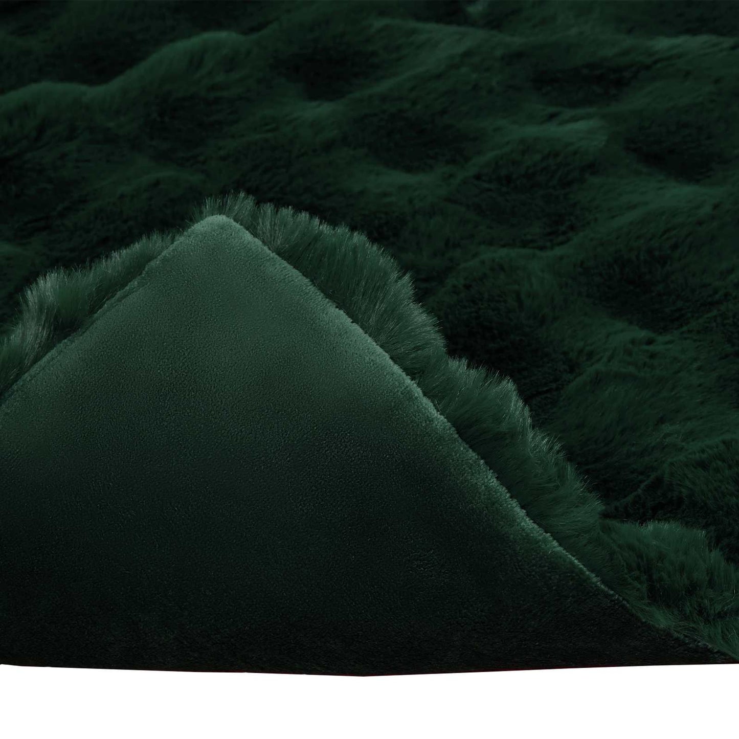 Anti-Slip Faux Rabbit Fur Blanket Olite Dark Green 220 x 240 cm