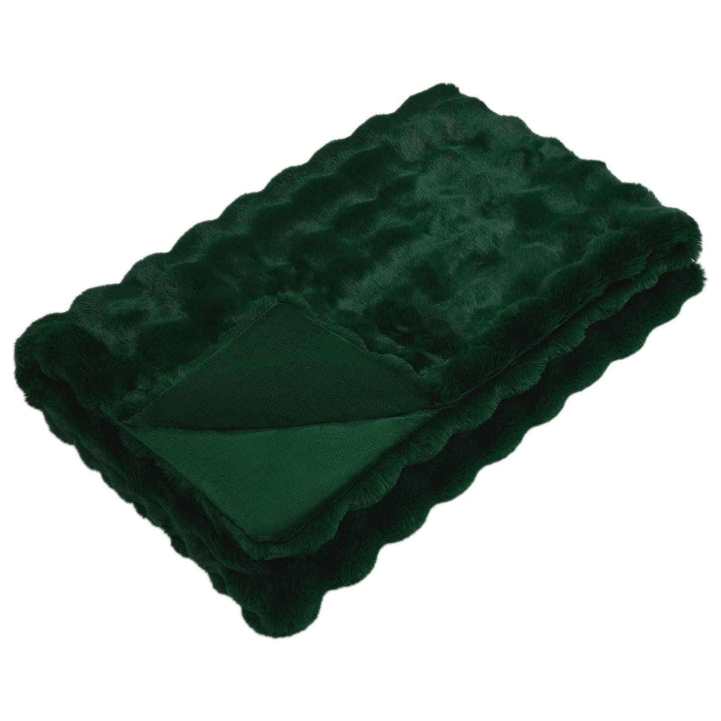 Anti-Slip Faux Rabbit Fur Blanket Olite Dark Green 220 x 240 cm