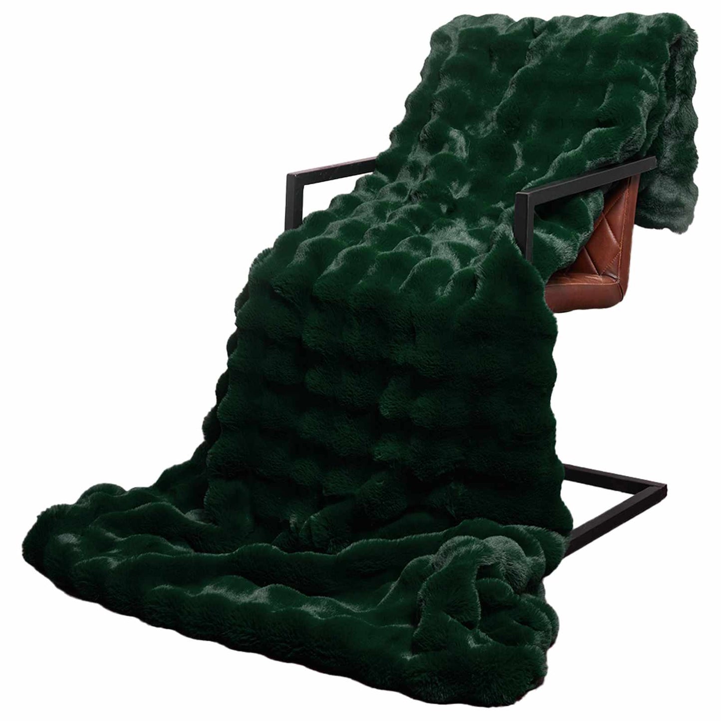 Anti-Slip Faux Rabbit Fur Blanket Olite Dark Green 220 x 240 cm