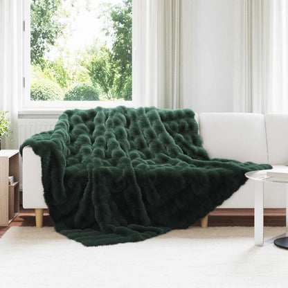Anti-Slip Faux Rabbit Fur Blanket Olite Dark Green 240 x 270 cm