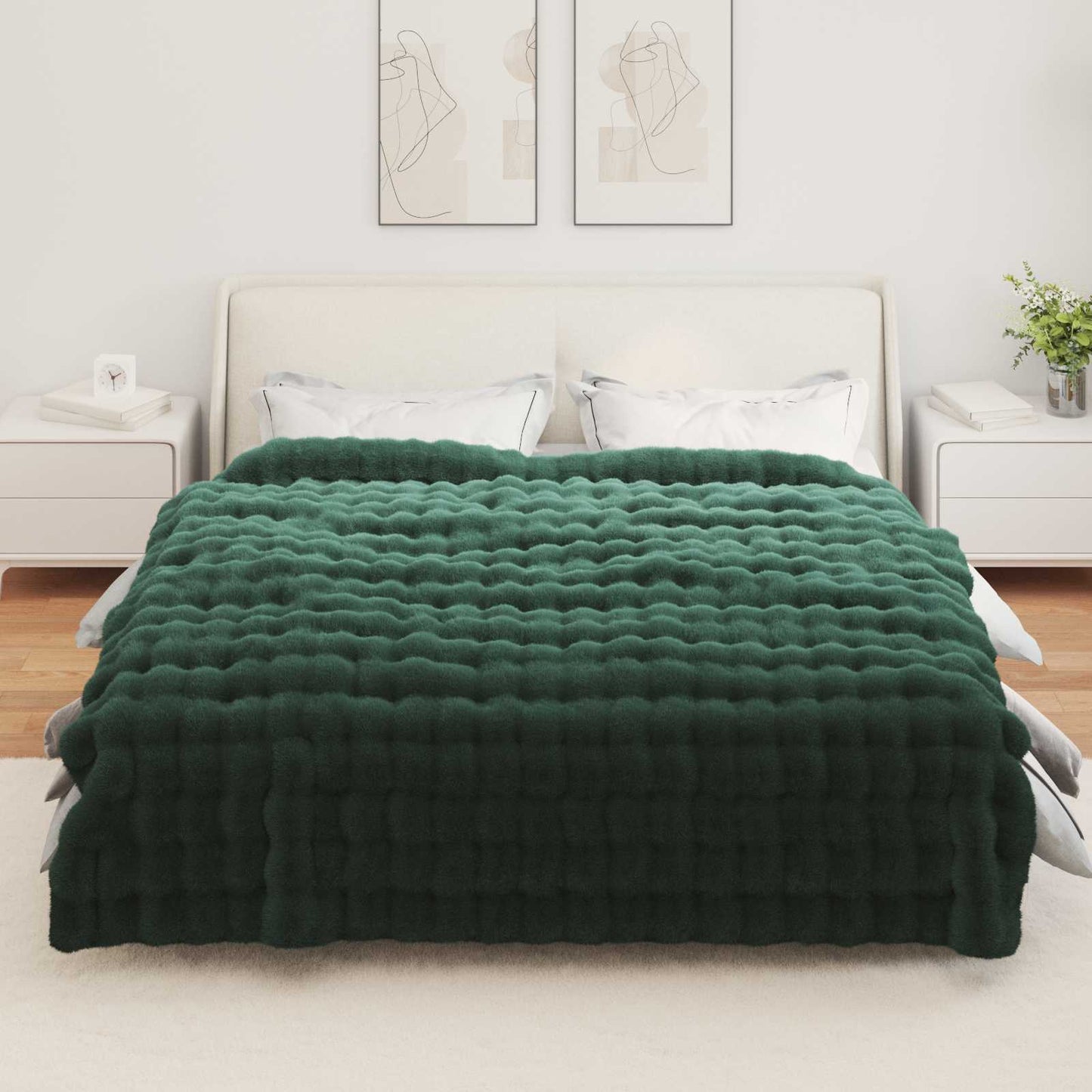 Anti-Slip Faux Rabbit Fur Blanket Olite Dark Green 240 x 270 cm