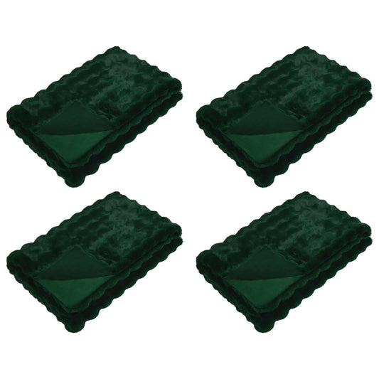Anti-Slip Faux Rabbit Fur Blanket Olite 4 pcs Dark Green