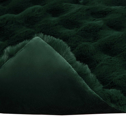 Anti-Slip Faux Rabbit Fur Blanket Olite 4 pcs Dark Green