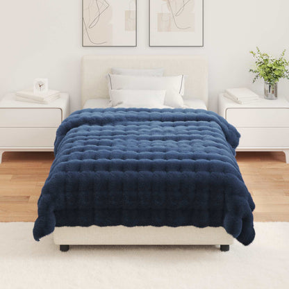 Anti-Slip Faux Rabbit Fur Blanket Olite Marine Blue Polyester