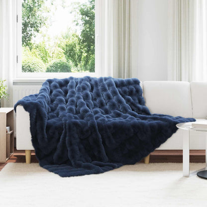 Anti-Slip Faux Rabbit Fur Blanket Olite 4 pcs Marine Blue